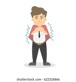 Buisnessman with cold. Sick man is ill. Isolated character on whte.