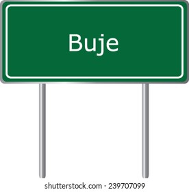 Buje, Croatia , road sign green vector illustration, road table