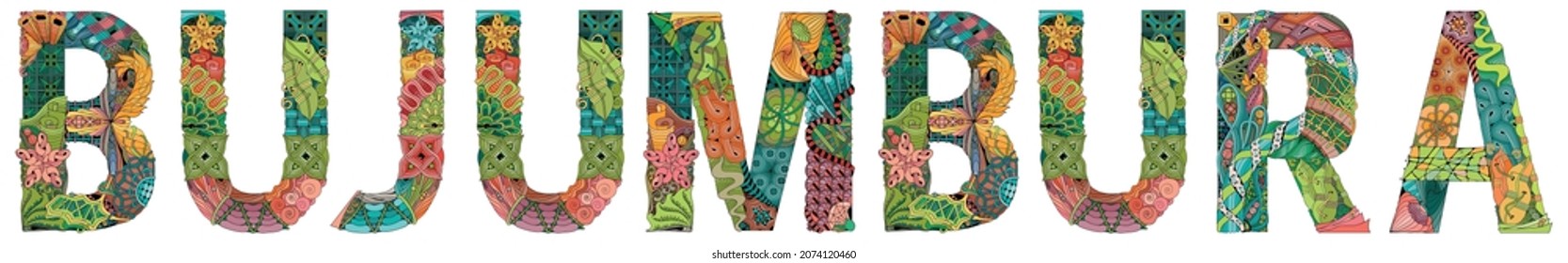 Bujumbura is the largest city and main port of Burundi. Vector decorative zentangle object for decoration