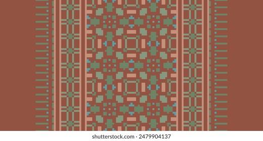 Patrón de Bukhara Patrón aborigen australiano sin costura Bordado de motivos, Pixel Ikat bordado Vector Diseño para tapiz de impresión floral kimono repetir patrón de cordones motivo español