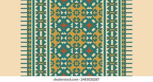 Patrón Bukhara Patrón aborigen australiano sin fisuras Bordado de motivos, Pixel Ikat bordado Vector Diseño para imprimir bordado de frontera antiguo egipto