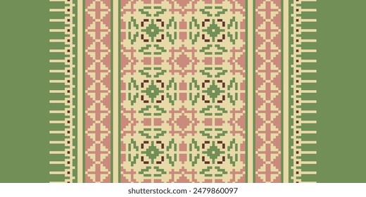 Patrón de Bukhara Seamless Bandana print seda Motif bordado, Pixel Ikat bordado Vector Diseño para Imprimir patrón vintage flor folk navajo patchwork patrón