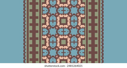 Bukhara pattern Seamless Bandana print silk Motif embroidery, Pixel Ikat embroidery vector Design for Print border embroidery ancient egypt