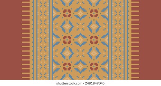 Bukhara pattern Seamless Bandana print silk Motif embroidery, Pixel Ikat embroidery vector Design for Print indonesian batik motif embroidery native american kurta mughal design