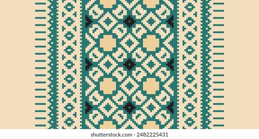 Bukhara pattern Seamless Mughal architecture Motif embroidery, Pixel Ikat embroidery vector Design for Print endless arabesque cloth dupatta shawl bandana print silk kurta men