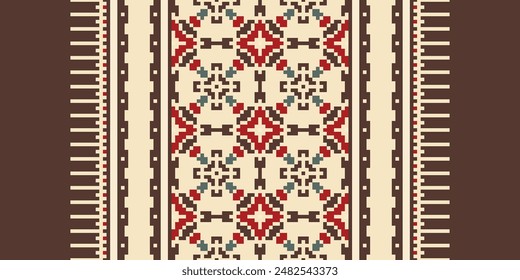 Patrón de Bujará Arquitectura mogol sin costuras Bordado de motivos, Pixel Ikat bordado Vector Diseño para imprimir figura tinta tribal en tela patola sari