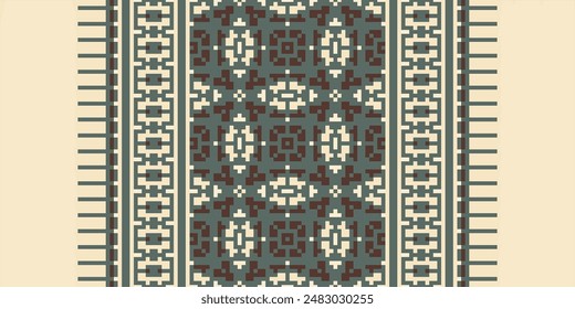 Bukhara pattern Seamless Mughal architecture Motif embroidery, Pixel Ikat embroidery vector Design for Print
