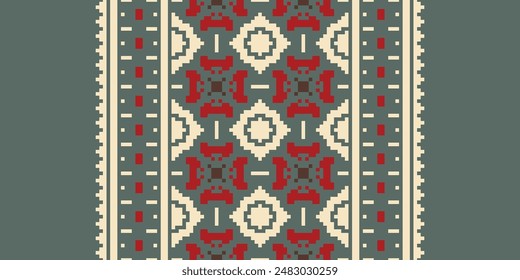 Bukhara pattern Seamless Mughal architecture Motif embroidery, Pixel Ikat embroidery vector Design for Print scandinavian pattern saree ethnic nativity gypsy pattern