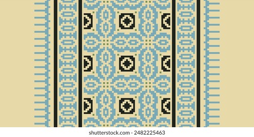 Patrón Bukhara Patrón escandinavo sin fisuras Bordado de motivos, Pixel Ikat bordado Vector Diseño para imprimir tiñendo funda de almohada sambal puri kurti mughal architecture