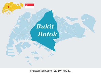 Bukit Batok Mapa de Singapura com Bandeira - Parque Natural e Little Guilin Reserve Vetor Outline