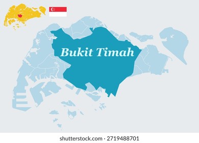 Bukit Timah Mapa del distrito de Singapur con bandera - Esquema de Vector del área residencial y de la embajada