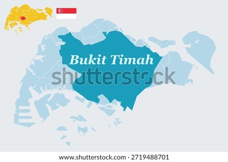 Bukit Timah Singapore District Map with Flag - Prime Residential and Embassy Area Vector Outline