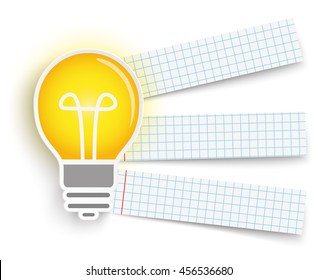 Bulb with 3 school paper banners.  Eps 10 vector file.