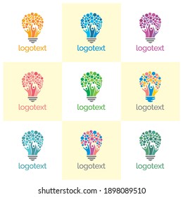 Bulb and Abstract People with variation colors logo design set