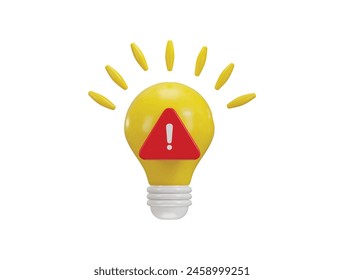 Bulb with alert sign icon 3d render concept of creative idea icon vector illustration