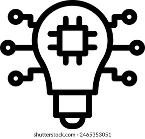 Bulb artificial intelligence icon with black outline style. symbol, energy, idea, light, innovation, bulb, electric. Vector Illustration