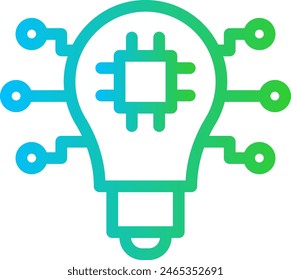 Bulb artificial intelligence icon with blue and green gradient outline style. symbol, energy, idea, light, innovation, bulb, electric. Vector Illustration