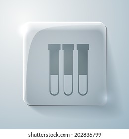 bulb or beaker symbol chemistry. Glass square icon with highlights