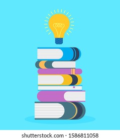 Bulb and books, education concept, vector illustration
