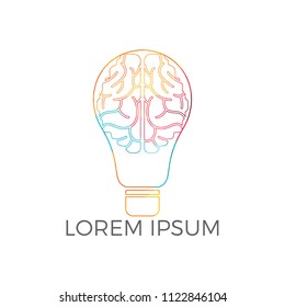 Bulb and brain logo design. Creative light bulb idea brain vector icon.