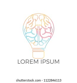 Bulb and brain logo design. Creative light bulb idea brain vector icon.