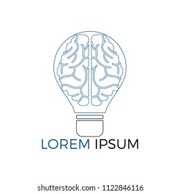 Bulb and brain logo design. Creative light bulb idea brain vector icon.