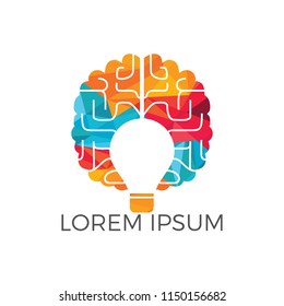 Bulb and brain logo design. Creative light bulb idea brain vector icon.