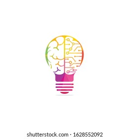 Bulb and brain logo design. Creative light bulb idea brain vector icon.