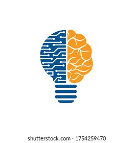 Bulb and brain logo design. Creative light bulb idea brain vector icon.