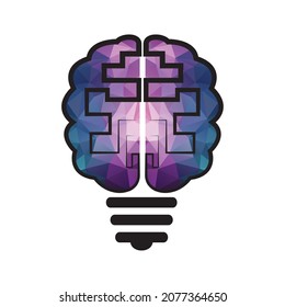Diseño del logo de la bombilla y el cerebro. Icono del vector cerebral de la idea de la bombilla creativa.