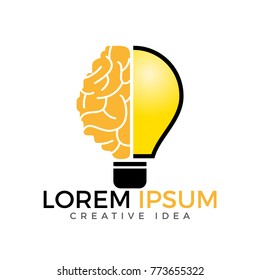 Bulb and brain logo design. Creative light bulb idea brain vector icon.
