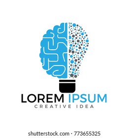 Bulb and brain logo design. Creative light bulb idea brain vector icon.