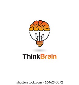 Bulb and brain logo design, vector template