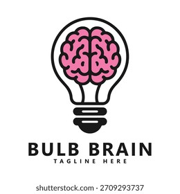 Logo del cerebro de la bombilla con el cerebro rosado dentro de la bombilla.