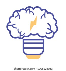 bulb with brain mental health line style icon vector illustration design