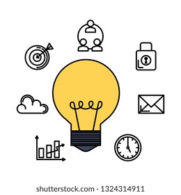 bulb with business set icons