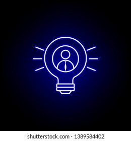 Bulb, businessman, idea icon. Elements of Human resources illustration in neon style icon. Signs and symbols can be used for web, logo, mobile app, UI, UX on white background