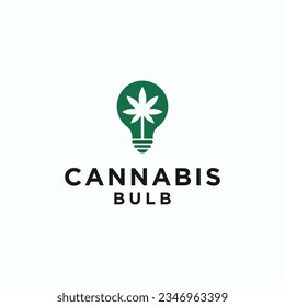 bulb with cannabis logo design vector silhouette illustration