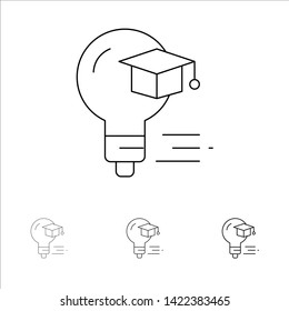 Bulb, Cap, Education, Graduation Bold and thin black line icon set