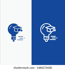 Bulb, Cap, Education, Graduation Line and Glyph Solid icon Blue banner Line and Glyph Solid icon Blue banner. Vector Icon Template background