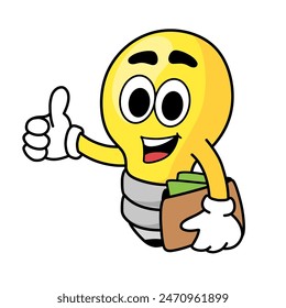 bulb cartoon illustration. cartoon lamp. saving electricity