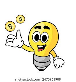 bulb cartoon illustration. cartoon lamp. saving electricity