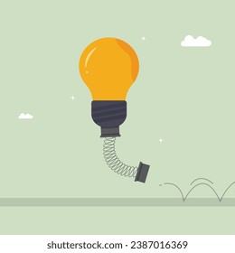 Bulb character jumping, Idea imagination intelligence concept flat vector illustration