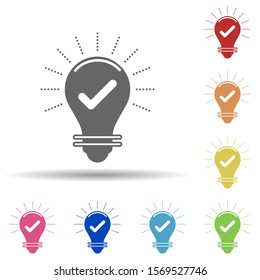 Bulb, check, great idea in multi color style icon. Simple glyph, flat vector of business icons for ui and ux, website or mobile application