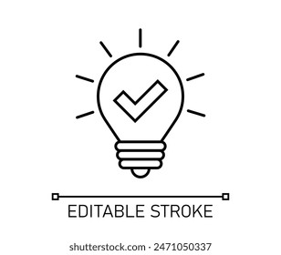 Bulb check mark icon approved ideas editable stroke illustration	
