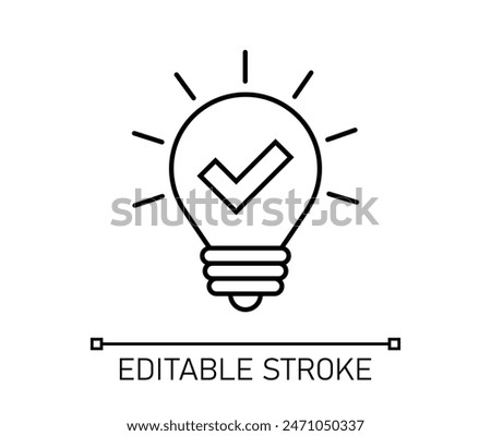 Bulb check mark icon approved ideas editable stroke illustration	
