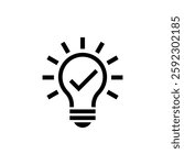 Bulb checkmark black like quick tip line icon. Bulb icon expert, genius, idea, innovation, lamp, light bulb, mark, creative, positive, simplicity, smart, solution, strategy, think, tick, choice.