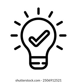 Bulb checkmark black like quick tip line icon. Bulb icon expert, genius, idea, innovation, lamp, light bulb, mark, creative, positive, simplicity, smart, solution, strategy, think, tick, choice.