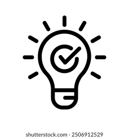 Bulb checkmark black like quick tip line icon. Bulb icon expert, genius, idea, innovation, lamp, light bulb, mark, creative, positive, simplicity, smart, solution, strategy, think, tick, choice.