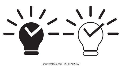 Bulb checkmark black like quick tip line icon. Bulb icon expert, genius, idea, innovation, lamp, light bulb, mark, creative, positive, simplicity, smart, solution, strategy, think, tick, choice.